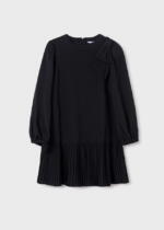 MAYORAL Dievčenské šaty s dlhým rukávom čierne Girl crepe bow dress black 7954 | Welcomebaby.sk