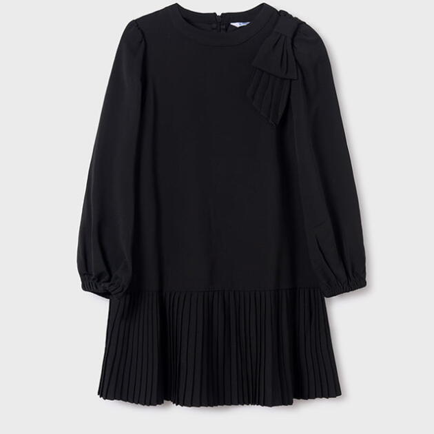 MAYORAL Dievčenské šaty s dlhým rukávom čierne Girl crepe bow dress black 7954 | Welcomebaby.sk
