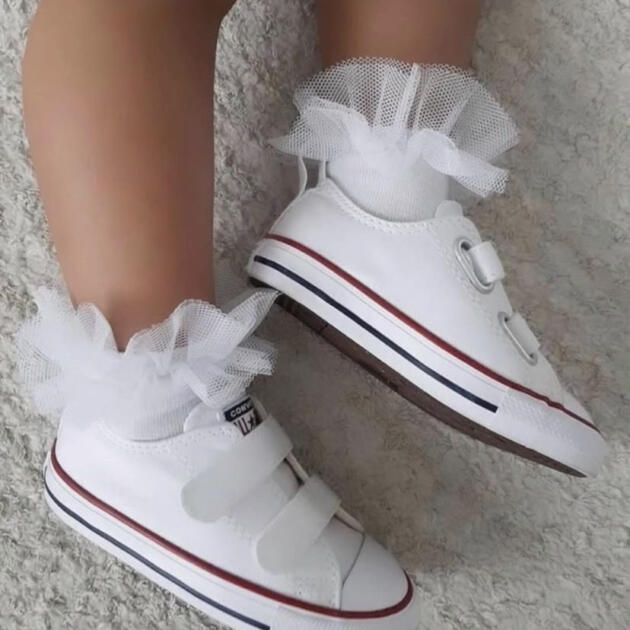 CÓNDOR Ponožky s tylovým volánom biele Tulle socks white 2488 | Welcomebaby.sk
