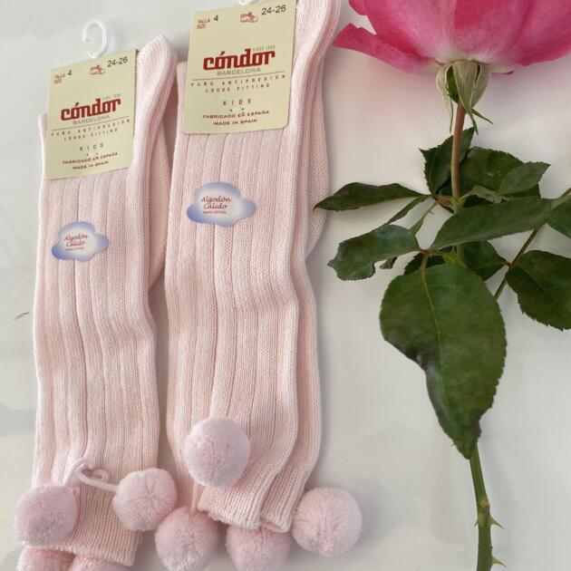 Teplé podkolienky s brmbolcami Cóndor baby ružová