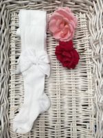 Hladké pančuchy s tylovou mašľou organza ceremonia baby ružová | Welcomebaby.sk