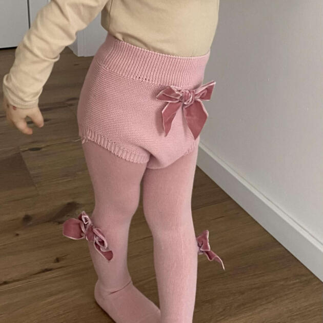 Hladké pančuchy s veľkou velvet mašľou Cóndor ružové pale pink | Welcomebaby.sk