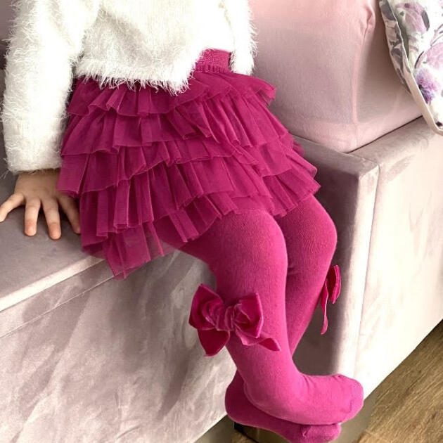 Hladké pančuchy s veľkou velvet mašľou Cóndor sýtoružové petunia | Welcomebaby.sk