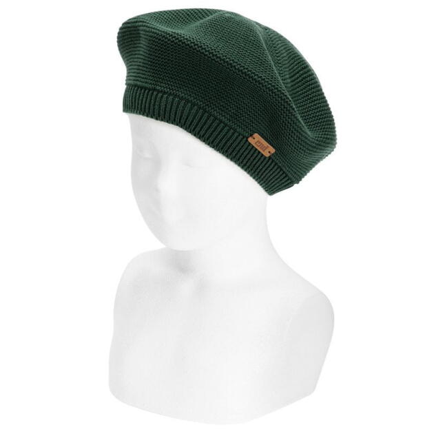 Dievčenská pletená baretka bez brmbolca Cóndor tmavozelená bottle green | Welcomebaby.sk