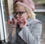 Dievčenské rukavice s veľkou velvet mašľou Cóndor ružové pale pink | Welcomebaby.sk