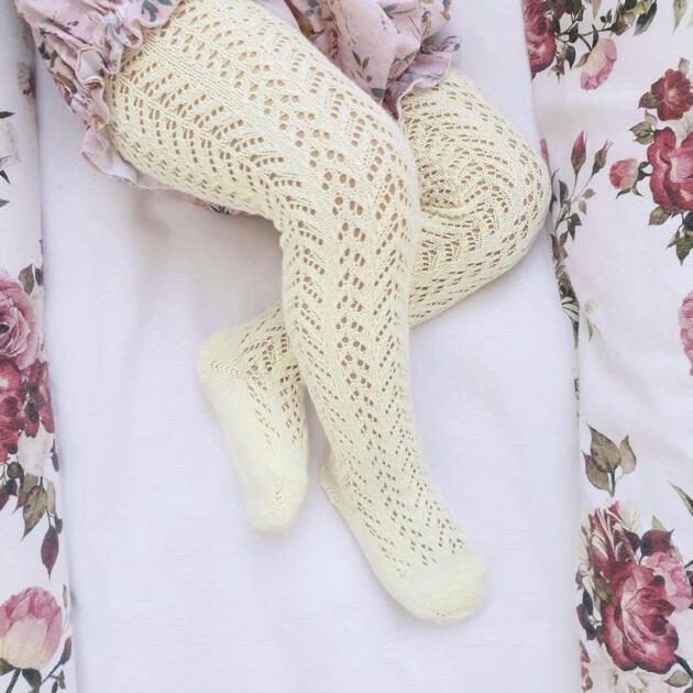 CÓNDOR Háčkované pančuchy bez mašle tmavá maslová Perle openwork tights dark butter 2529 | Welcomebaby.sk