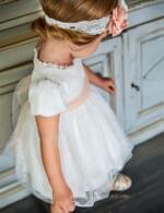 Tylové šaty s kvetmi na krst Flocked floral dress Abel & Lula biele 5005001 | Welcomebaby.sk