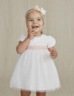 Tylové šaty s kvetmi na krst Flocked floral dress Abel & Lula biele 5005001 | Welcomebaby.sk