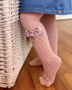 Háčkované pančušky s mašľou Cóndor staroružová tmavá pale pink | Welcomebaby.sk