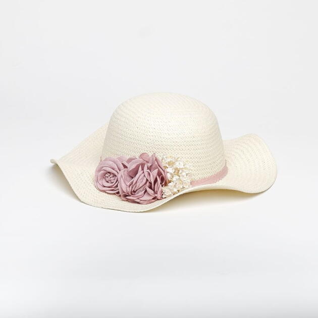 Klobúk s kvetom Carmela boquet staroružový kvet antique pink | Welcomebaby.sk