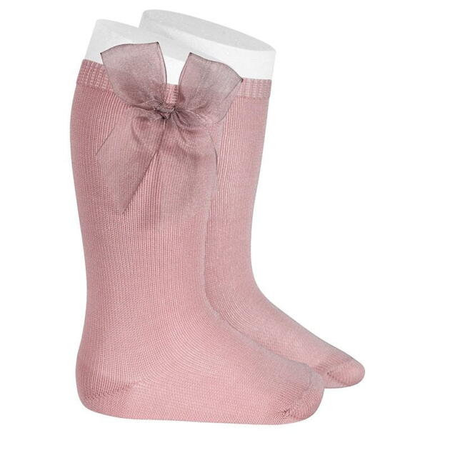 Hladké podkolienky s tylovou mašľou organza Cóndor pale pink sýta staroružová | Welcomebaby.sk