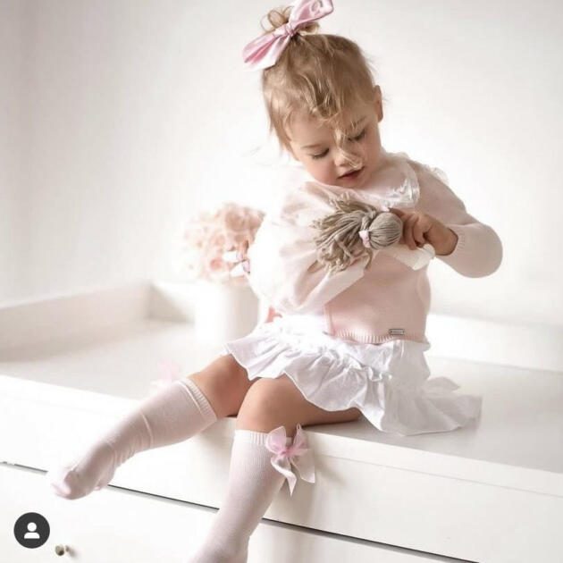 Hladké podkolienky s tylovou mašľou organza Cóndor baby ružová | Welcomebaby.sk