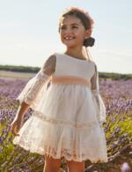 Elegantné sviatočné vyšívané šaty s 3/4 rukávmi Abel & Lula krémové lososové | Welcomebaby.sk
