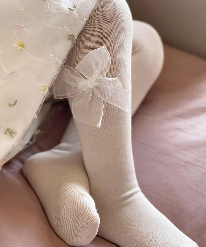 Hladké pančuchy s tylovou mašľou organza bow ceremonia snehovobiele | Welcomebaby.sk
