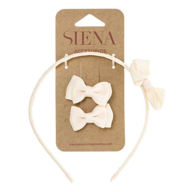 Čelenka s mašličkou a dvomi sponkovými mašličkami Siena maslová | Welcomebaby.sk
