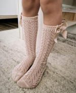 CÓNDOR Háčkované podkolienky nude telové ružové so saténovou mašľou Perle openwork knee high socks 2519 | Welcomebaby.sk