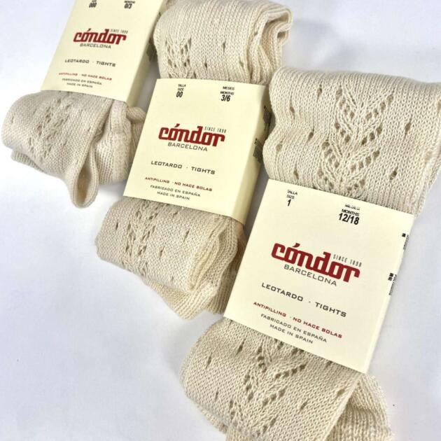 Vzorované dievčenské pančuchy s dierkami Cóndor jemne piesková linen | Welcomebaby.sk
