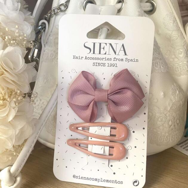 Mašlička s dvomi sponkami Siena antique pink ružová | Welcomebaby.sk
