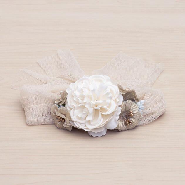 Tylový opasok s kvetom Idoia ornament Siena krémový | Welcomebaby.sk