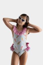 MEIA PATA Jednodielne plavky s mašľami a volánom CANNES Ice Cream ružové | Welcomebaby.sk