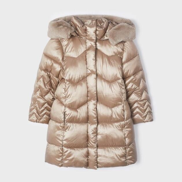Dievčenská dlhá bunda Long padded jacket girl Mayoral krémová zlatá mole 448839 | Welcomebaby.sk