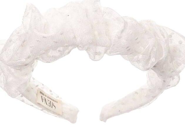 Tylová čelenka Diadema scrunchie tul topos biela | Welcomebaby.sk