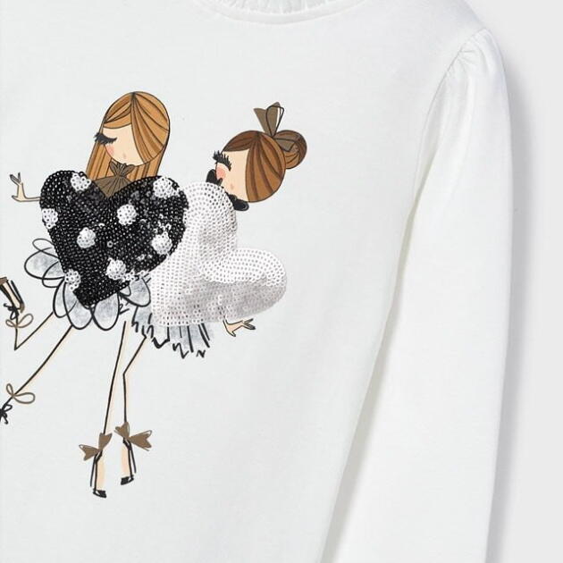 MAYORAL Tričko s dievčatkami a flitrovými srdiečkami T-shirt girl biele 4025 | Welcomebaby.sk