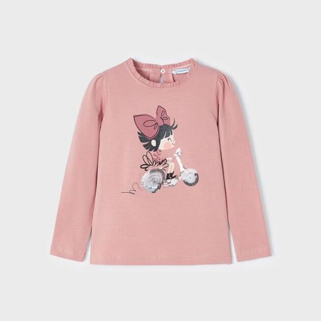MAYORAL Tričko s dlhým rukávom potlač motorka a flitre Long sleeve t-shirt girl 4025 | Welcomebaby.sk