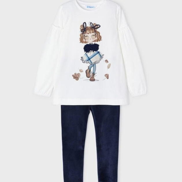 MAYORAL Zamatové legíny s tričkom s dlhým rukávom a postavičkou Velvet leggings and top 4765 tmavomodré | Welcomebaby.sk