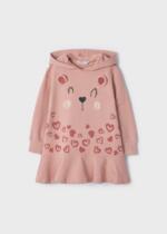 MAYORAL Teplákové šaty s tváričkou a srdiečkami Fleece dress girl rosy ružové | Welcomebaby.sk