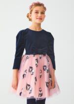 ABEL & LULA Sviatočné velvet tylové šaty s potlačou ruží Tulle Velvet Dress tmavomodrá ružová 5532 | Welcomebaby.sk