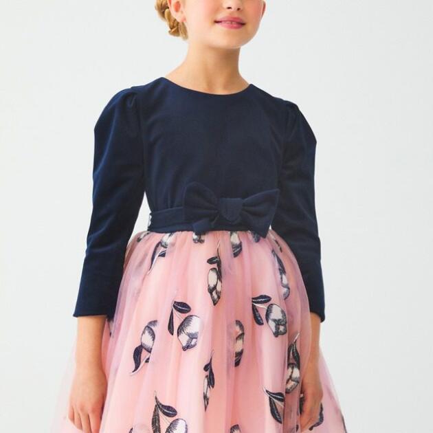 ABEL & LULA Sviatočné velvet tylové šaty s potlačou ruží Tulle Velvet Dress tmavomodrá ružová 5532 | Welcomebaby.sk