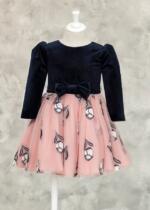 ABEL & LULA Sviatočné velvet tylové šaty s potlačou ruží Tulle Velvet Dress tmavomodrá ružová 5532 | Welcomebaby.sk