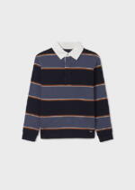 MAYORAL Chlapčenské pruhované polo tričko s dlhým rukávom Long sleeve polo boy tmavomodré | Welcomebaby.sk