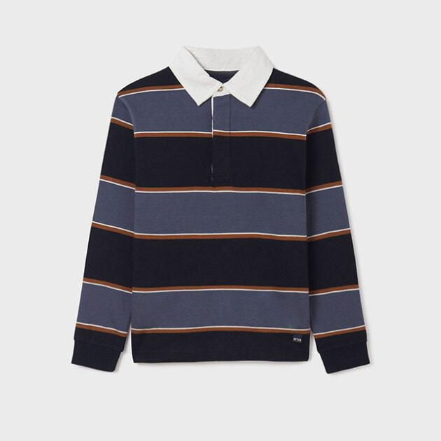MAYORAL Chlapčenské pruhované polo tričko s dlhým rukávom Long sleeve polo boy tmavomodré | Welcomebaby.sk