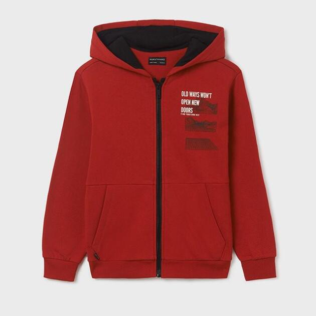 MAYORAL Chlapčenská mikina na zips s kapucňou Hoodie boy Goji berry červená 7465 | Welcomebaby.sk
