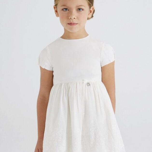 MAYORAL Ľanové šaty s výšivkou biele Embroidered linen dress 3914 | Welcomebaby.sk