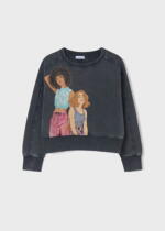 Dievčenská krátka mikina s obrázkami dám Worn effect sweatshirt girl Mayoral vyblednutá čierna 6420 | Welcomebaby.sk