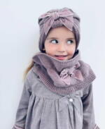 CÓNDOR Pletený nákrčník s velvet mašľou iris Garter stitch snood scarf with velvet bow | Welcomebaby.sk