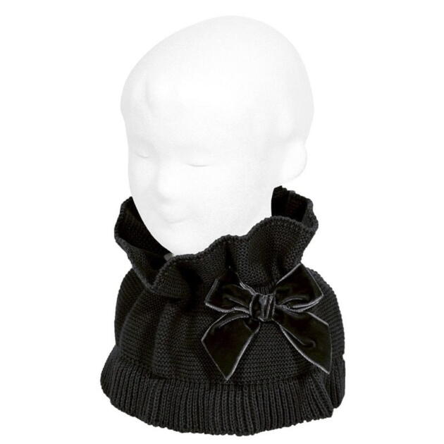 CÓNDOR Pletený nákrčník s velvet mašľou čierna Garter stitch snood scarf with velvet bow black | Welcomebaby.sk