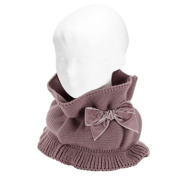 CÓNDOR Pletený nákrčník s velvet mašľou iris Garter stitch snood scarf with velvet bow | Welcomebaby.sk