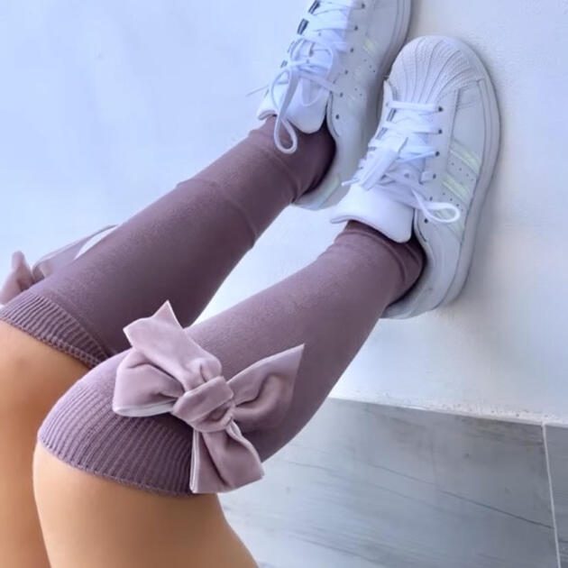 Hladké podkolienky s velvet mašľou Cóndor iris svetlá fialková | Welcomebaby.sk