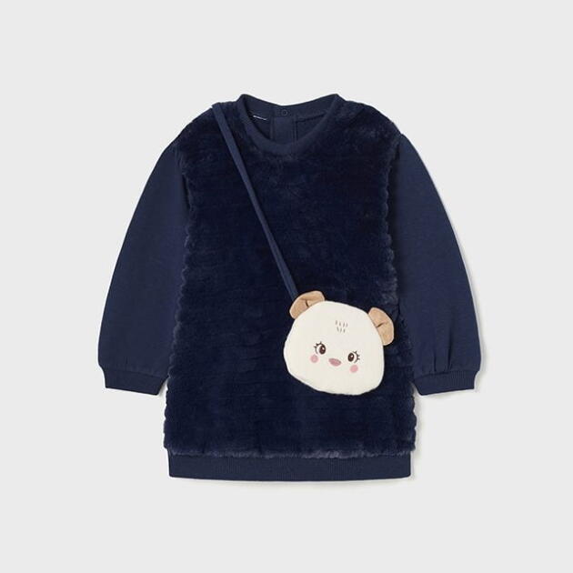 MAYORAL Zimné šaty s kabelkou tmavomodré Faux fur dress with bag baby navy blue 2950 | Welcomebaby.sk