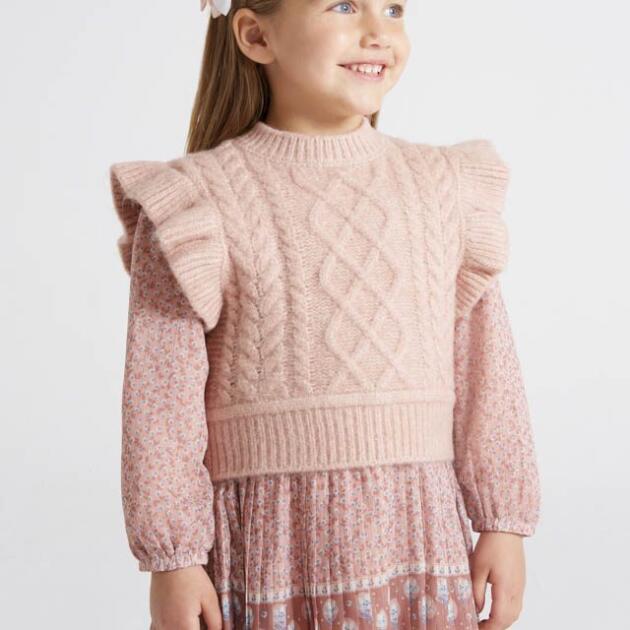 MAYORAL Pletená vesta s volánom ružová Knitted gilet girl pink 4313 | Welcomebaby.sk
