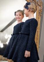 ABEL & LULA Žakárové trblietavé šaty modré s dlhým rukávom Knitted Jacquard Dress navy blue 5535 | Welcomebaby.sk