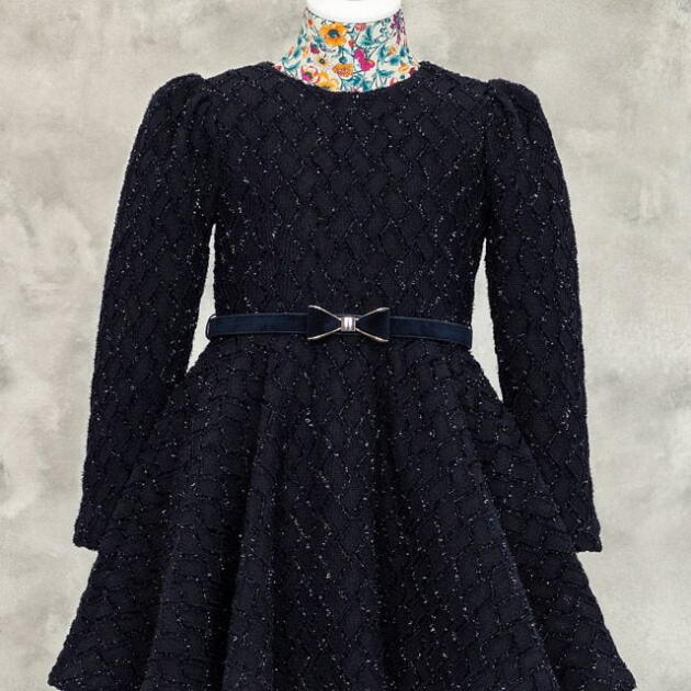 ABEL & LULA Žakárové trblietavé šaty modré s dlhým rukávom Knitted Jacquard Dress navy blue 5535 | Welcomebaby.sk
