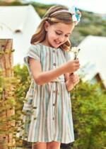 MAYORAL Pruhované šaty na gombíky pastelové jade 3929 Dress for girl | Welcomebaby.sk