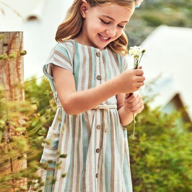 MAYORAL Pruhované šaty na gombíky pastelové jade 3929 Dress for girl | Welcomebaby.sk