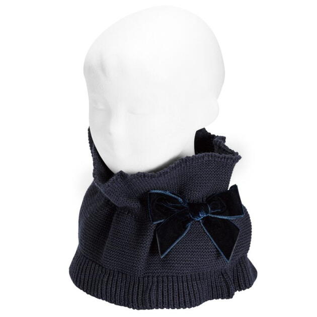 CÓNDOR Pletený nákrčník s velvet mašľou tmavomodrá 50429 | Welcomebaby.sk