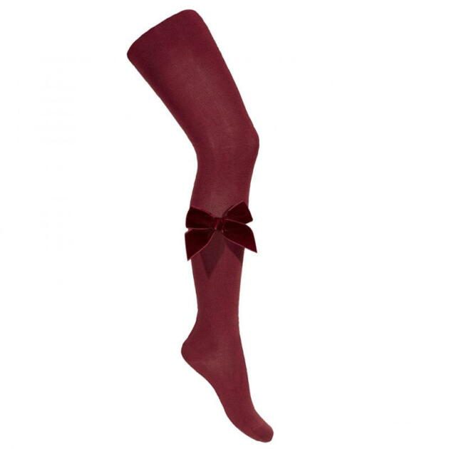 Hladké pančuchy s velvet mašľou garnet vínová Cóndor | Welcomebaby.sk